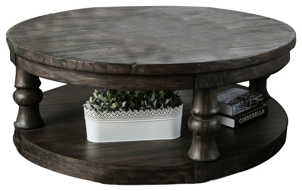 Round Wooden Coffee Table With Open Bottom Shelf  Dark Brown   Contemporary   Coffee Tables   by VirVentures  Houzz