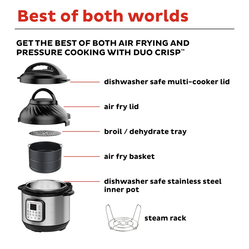 Instant Pot Duo Crisp 11-in-1 Air Fryer and Electric Pressure Cooker Combo with Multicooker Lids that Air Fries， Steams， Slow Cooks， Sautés， Dehydrates， and More， Free App With Over 800 Recipes， 8 Quart