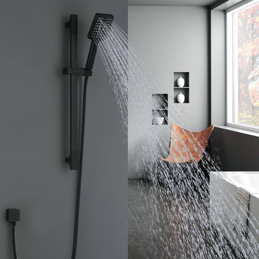 Tomfaucet 3-Spray Wall Mount Handheld Shower Head 1.5 GPM in Square Matte Black TFB0890MB