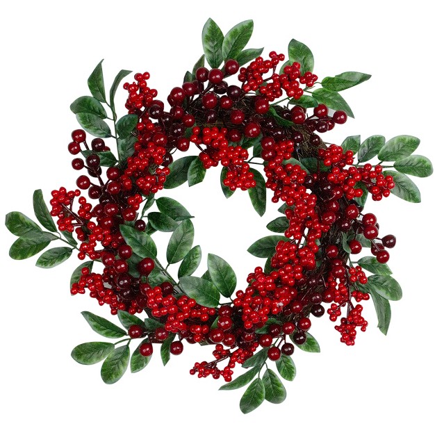 Unlit Red Berries And Two tone Green Leaves Artificial Christmas Wreath