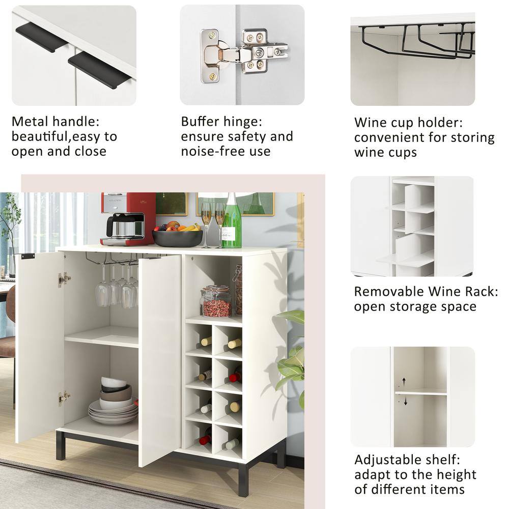 33.86 in. W x 14.17 in. D x 34.65 in. H White MDF Ready to Assemble Floor Kitchen Cabinet with Wine Racks mnjtrmrcxrzzs14