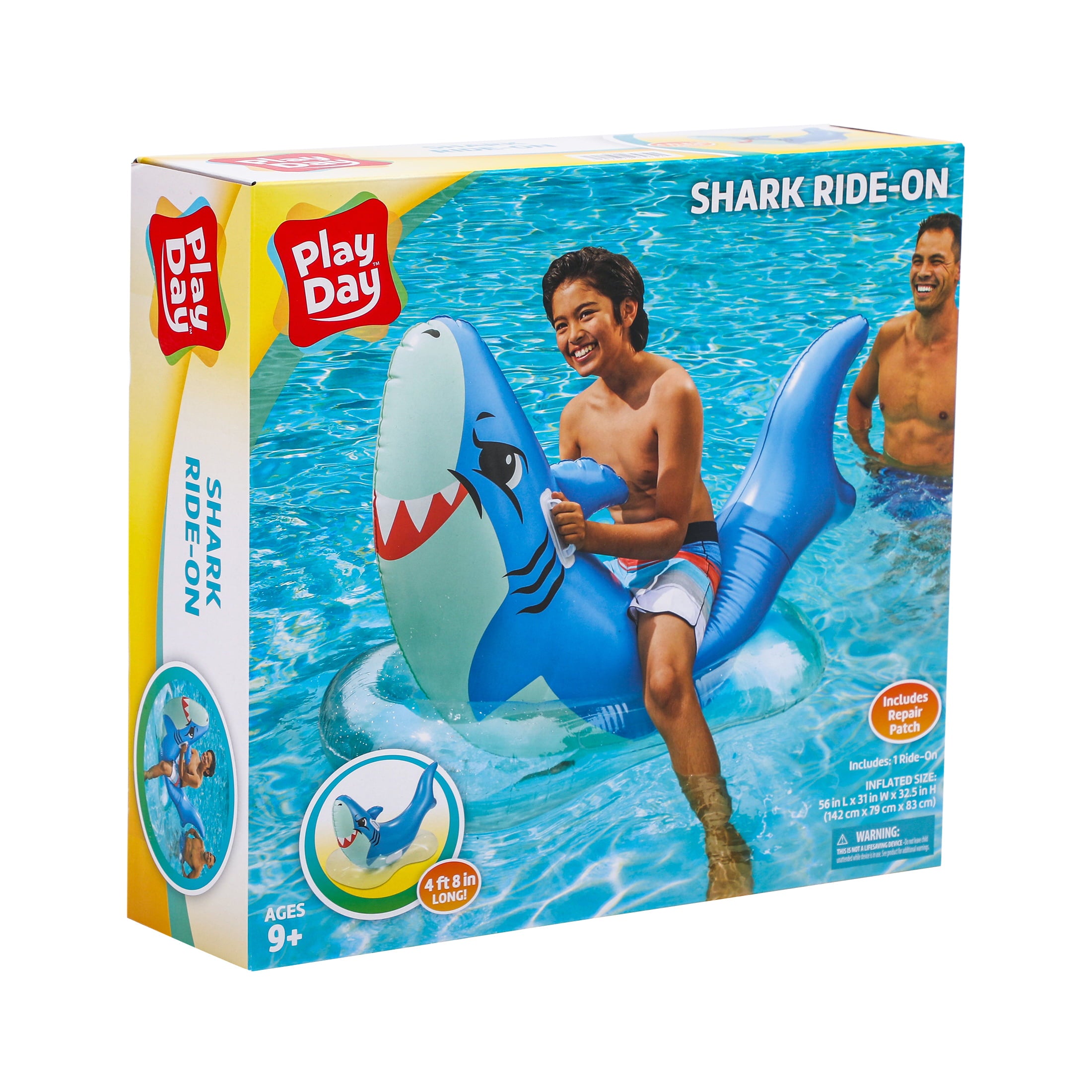 Inflatable Shark Ride-on Pool Float, Blue, for Kids and Adults