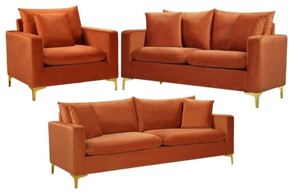 Home Square 3 Piece Furniture Set with Velvet Chair Loveseat and Sofa   Living Room Furniture Sets   by Homesquare  Houzz