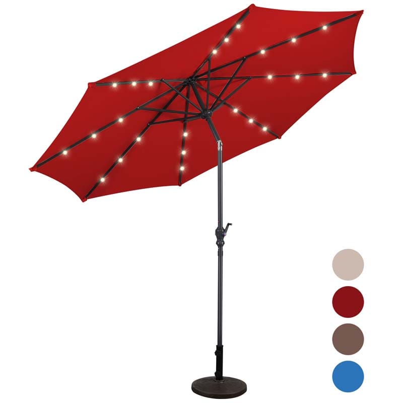 10 FT Outdoor Market Patio Umbrella with Solar LED Lights & Crank, Easy Tilt Table Umbrella for Deck Pool