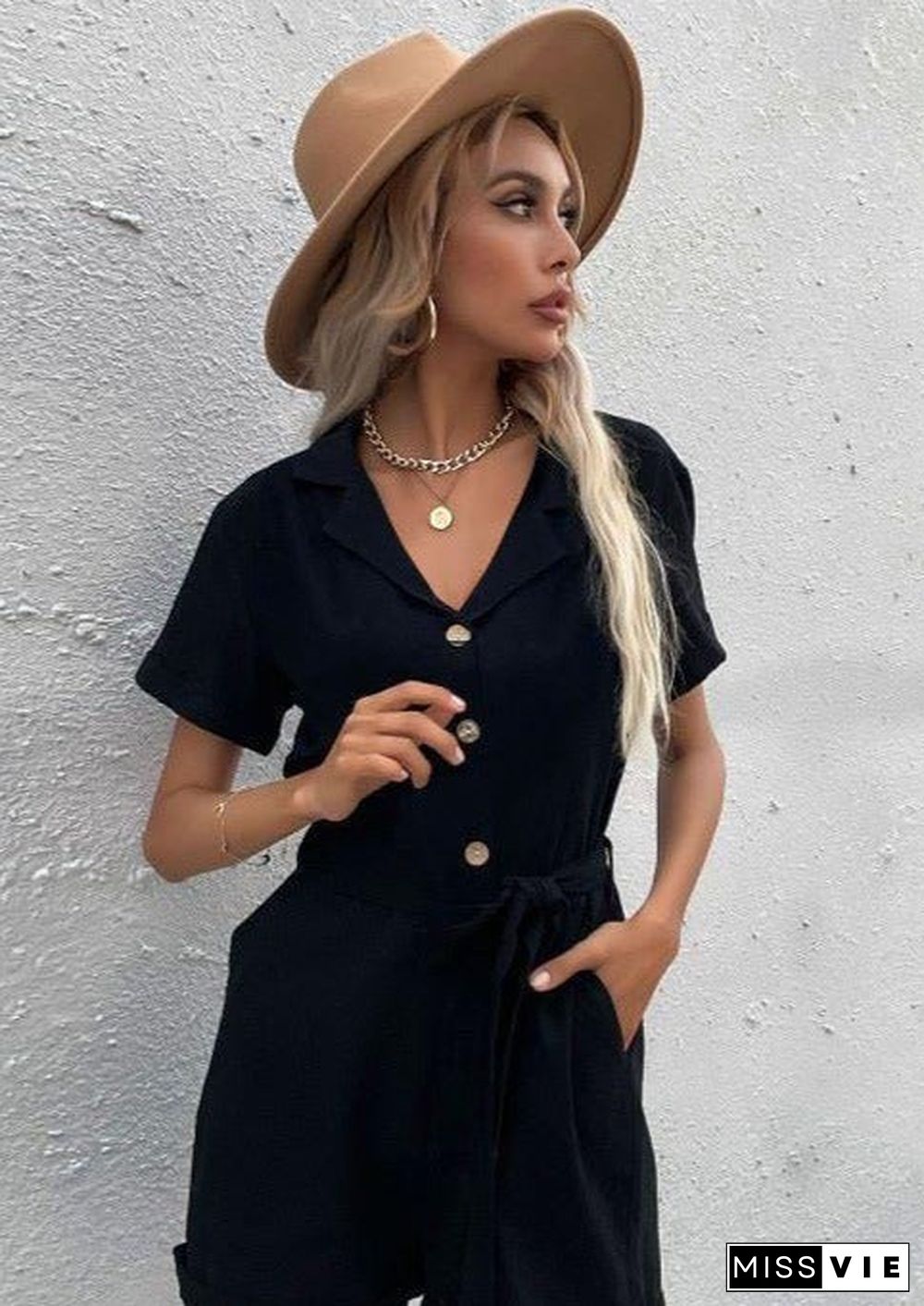 Solid Color Button Front Romper