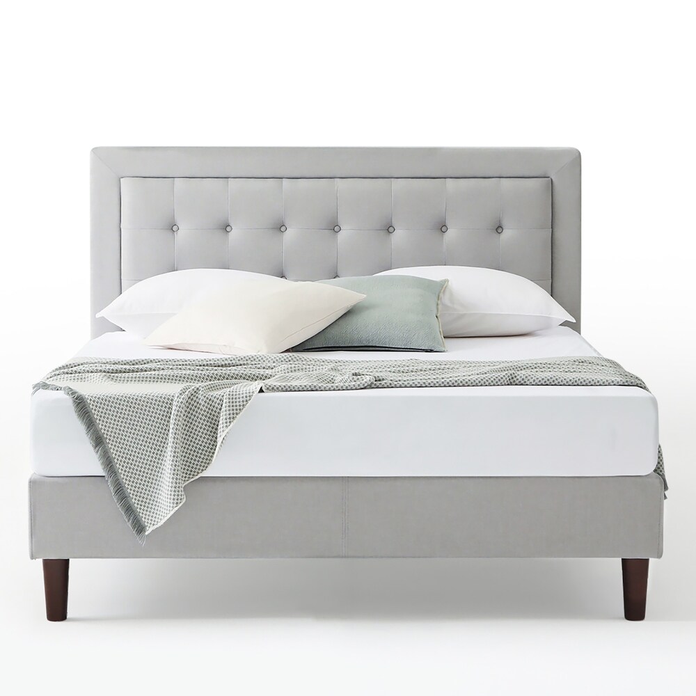 Priage by Zinus Grey Sand Upholstered Beige Button tufted Premium Platform Bed