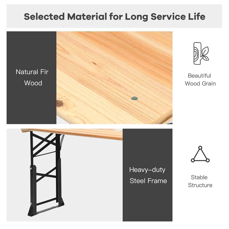 66.5'' Wood Folding Picnic Table with Umbrella Hole, Height Adjustable Outdoor Dining Table for Camping Party