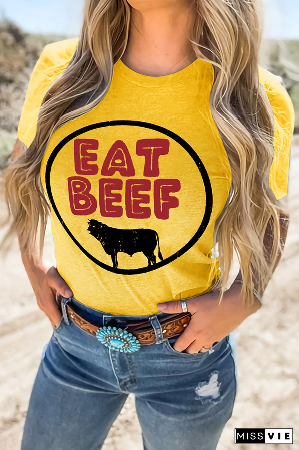 Eat Beef Print Graphic Tees for Women Wholesale Short Sleeve T shirts Top