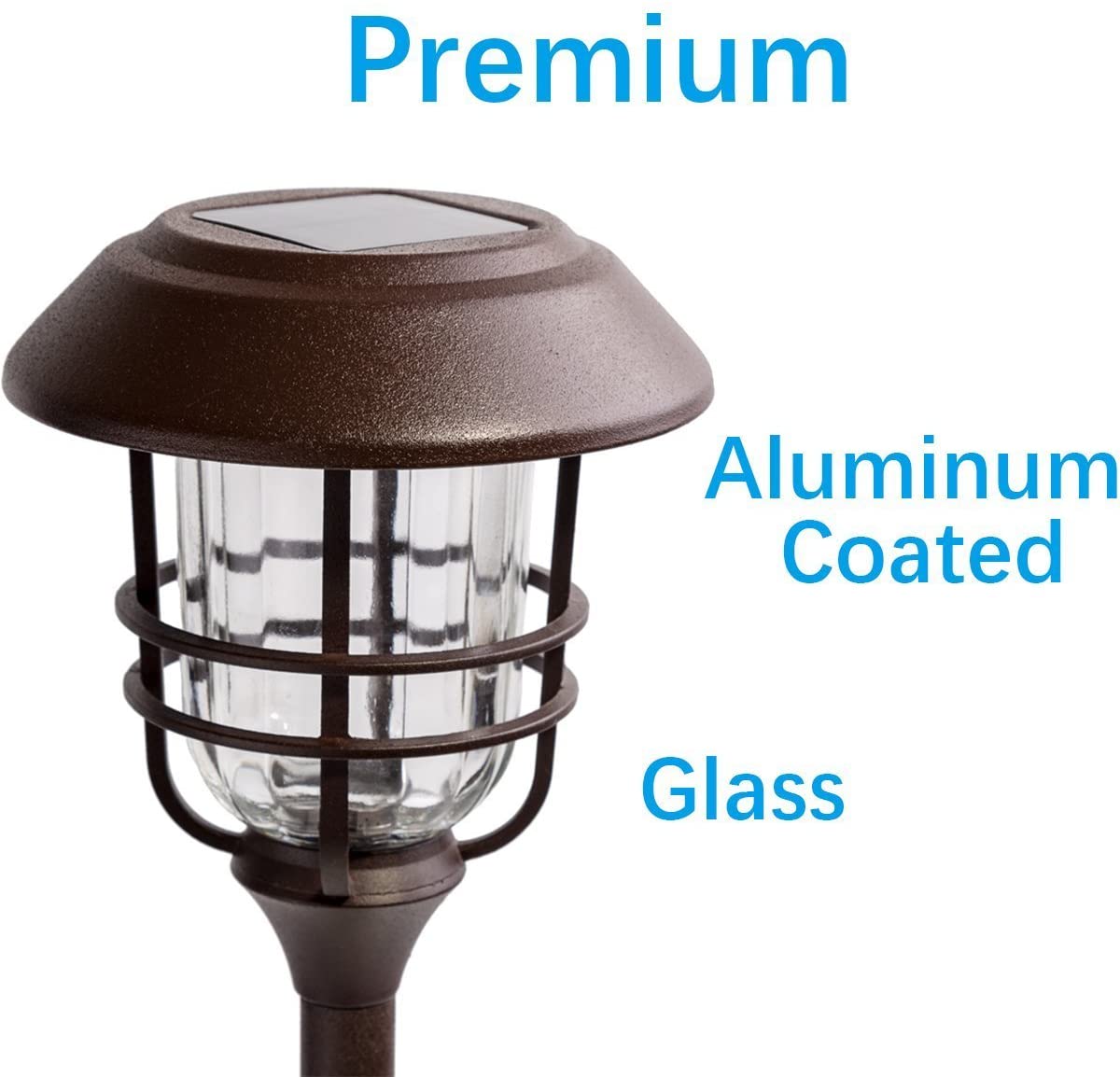 GIGALUMI 4 Pack Outdoor Solar Lights， Glass and Powder Coated Cast Aluminum Metal Path Lights， High Lumen Output per LED， Easy No Wire Installation