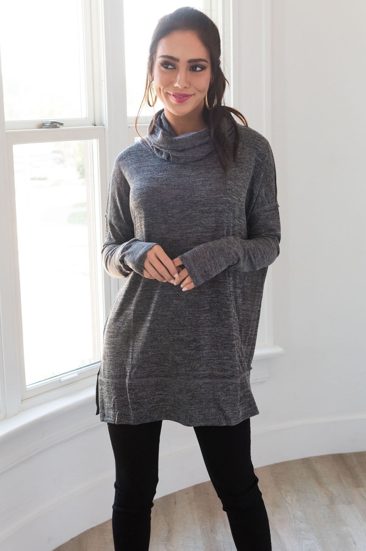 Sheer Modest Cowl Neck Tunic