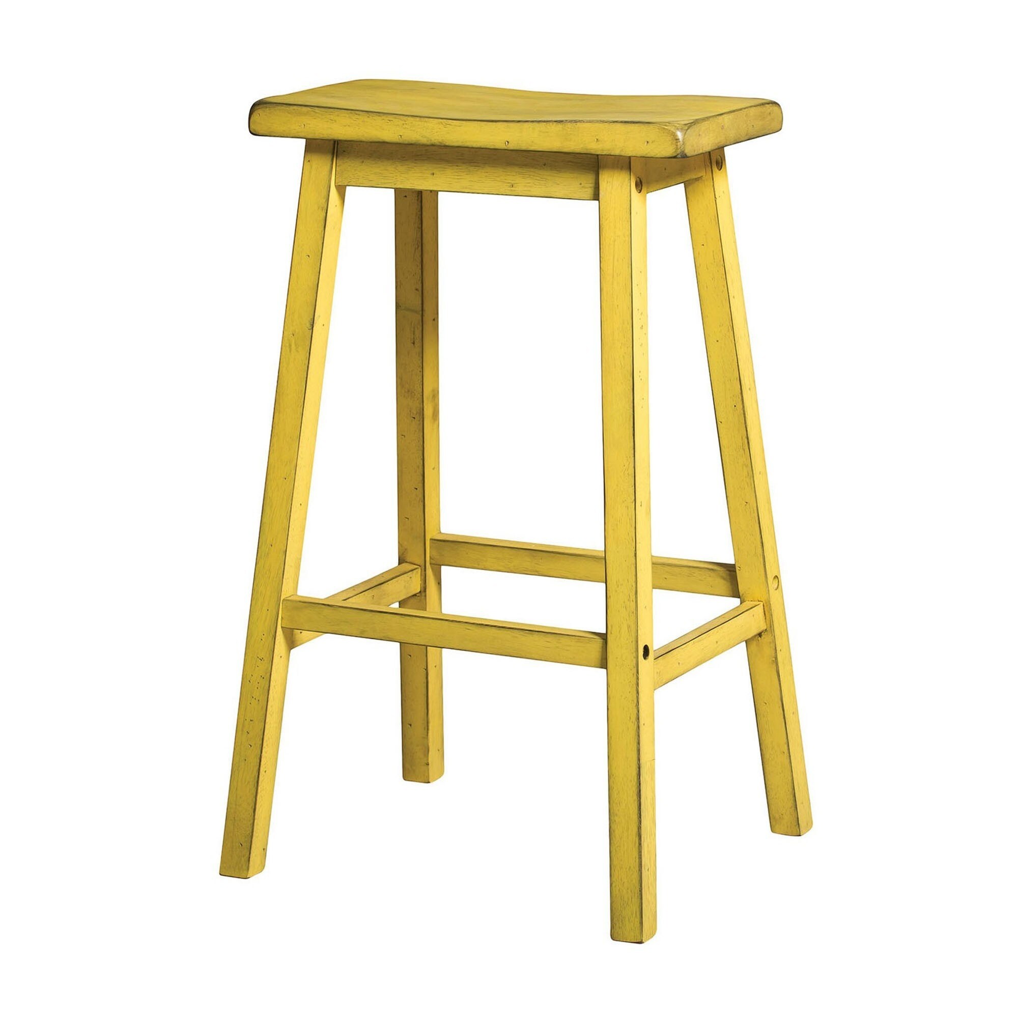 Wooden Bar Stool (Set-2)， Antique Yellow