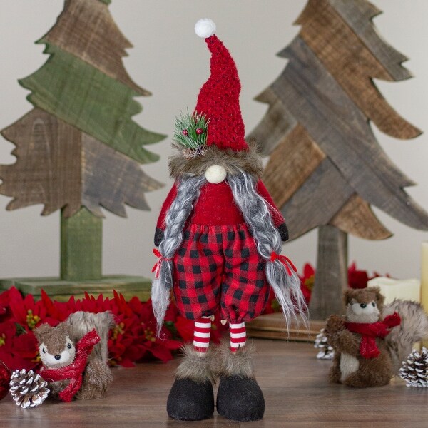 17 Red and Black Buffalo Plaid Girl Gnome Christmas Figure