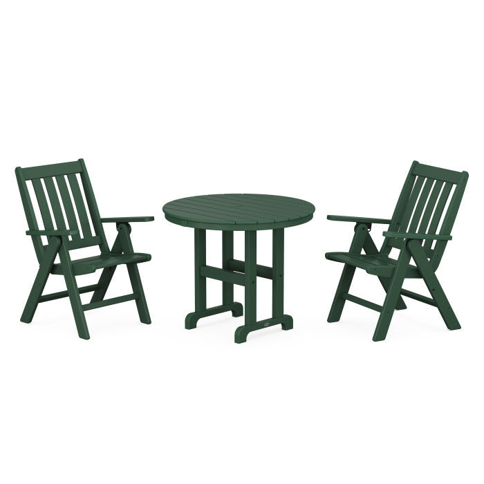 Polywood Vineyard Folding Chair 3-Piece Round Dining Set PWS1353-1