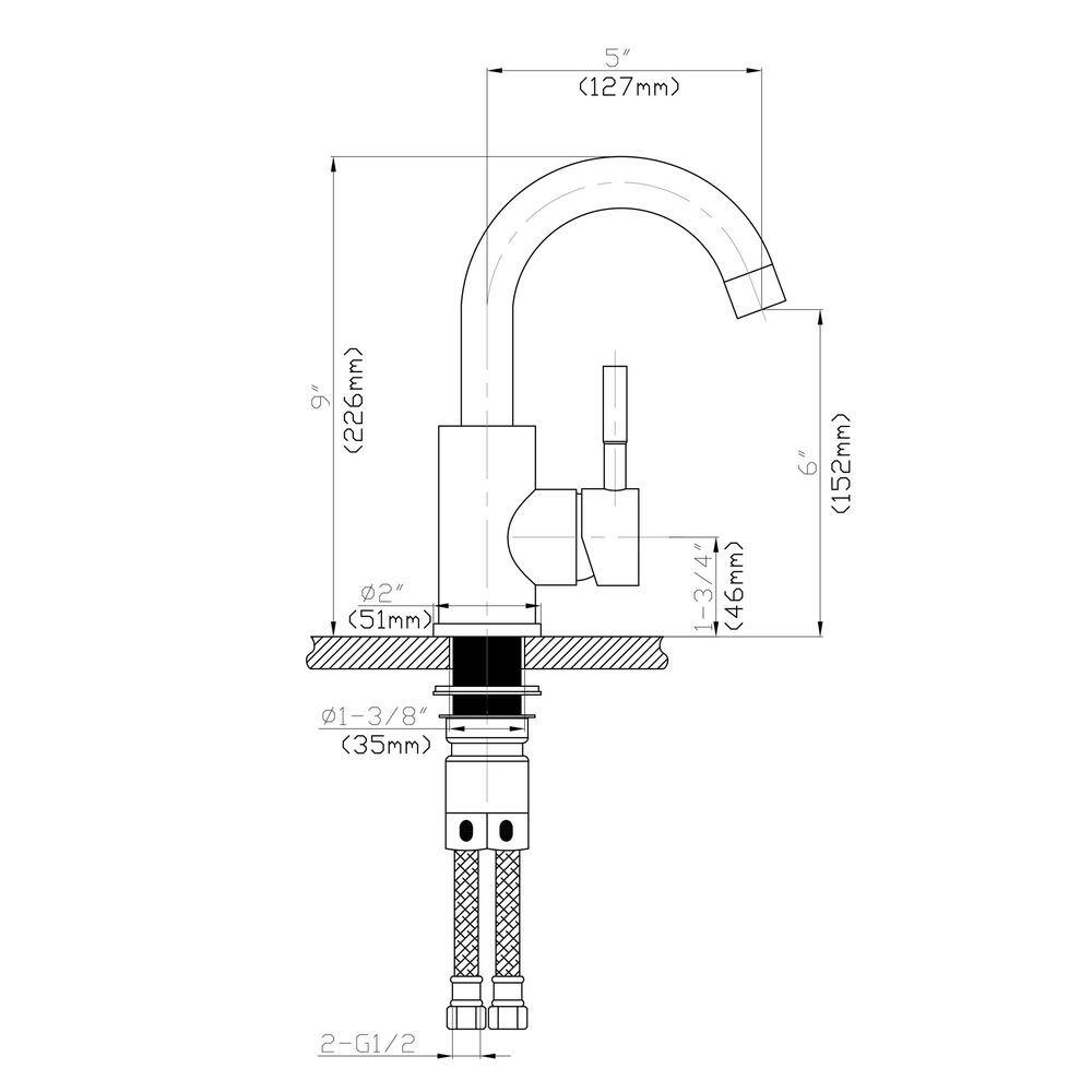 Logmey Bar Sink Faucet Single-Handle Single Hole Bathroom Faucet with Deck Plate and Hose in Brushed Nickel LM-SLC2012-SS