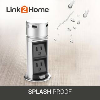 Link2Home Space Saver Pop Up-Outlet 2 Power Outlets 2 USB Ports 2.4 Amp Overload Protection Splash Resistant EM-PU-200E