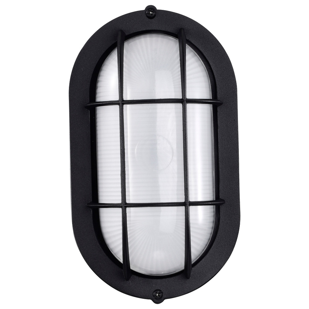 LED Small Oval Bulk Head Fixture Black Finish with White Glass