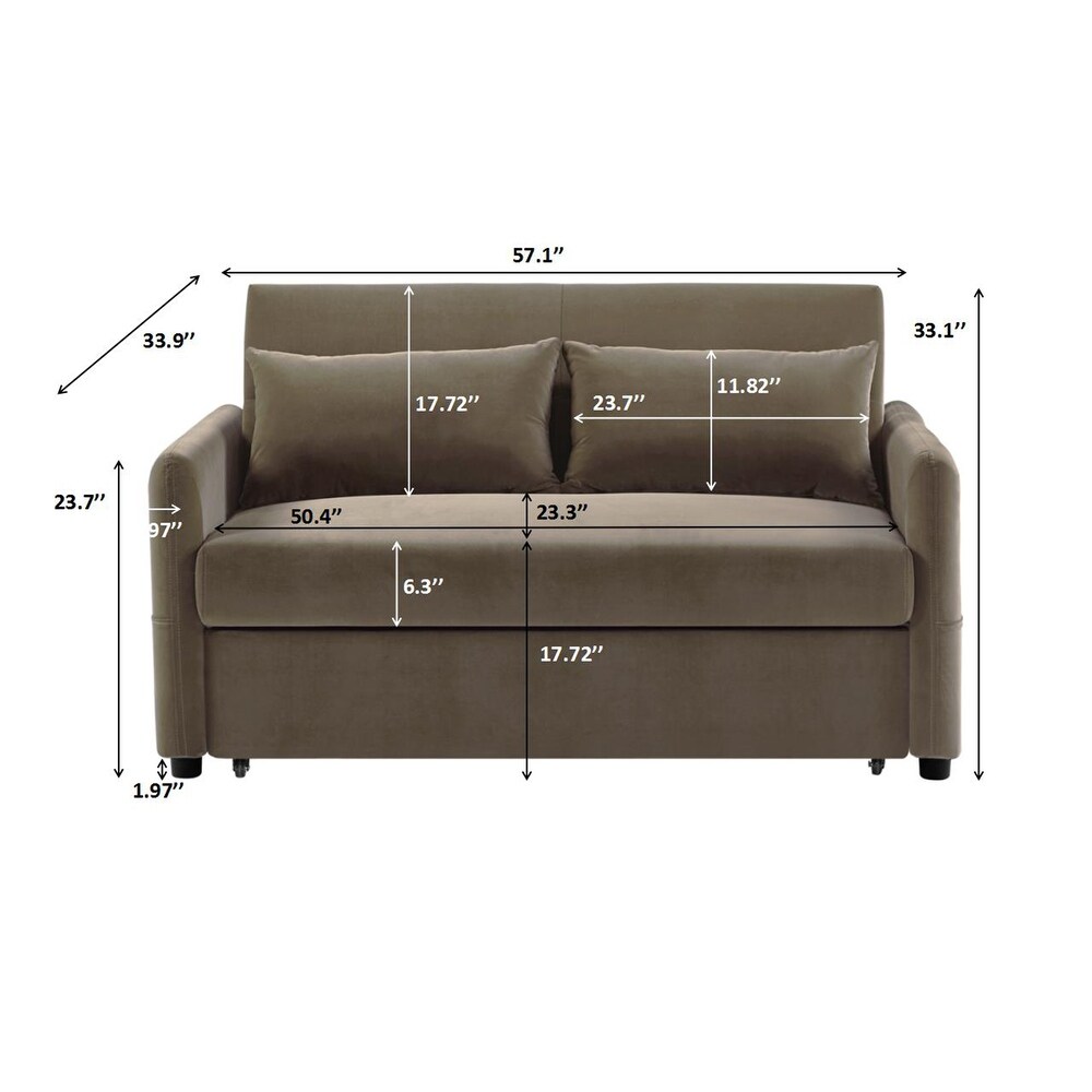 Leisure Love Sofa Adjustable Convertible Twin Sleeper Size Bedroom Recliner Sleeper Sofa Dutch Velvet with Rubber Wheels