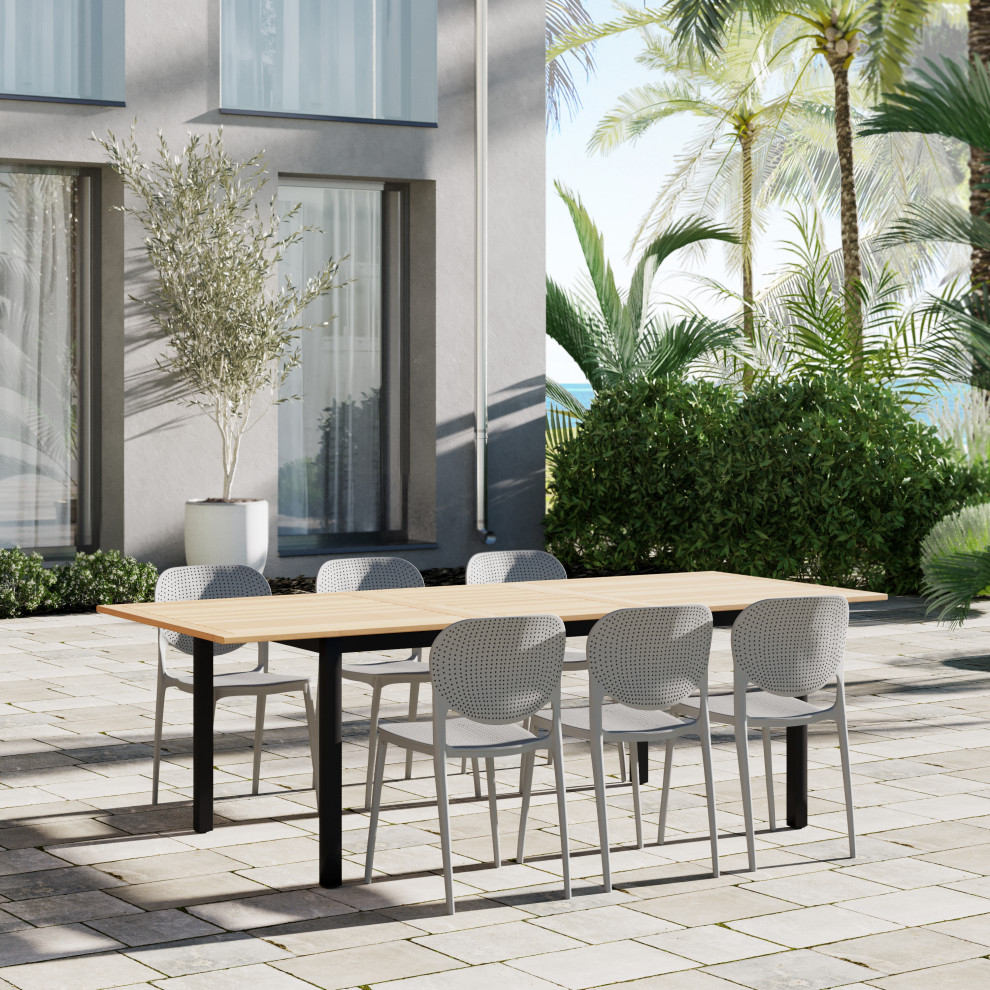 Amazonia Hunt 7 Piece Outdoor Extendable Dining Set With Gray Plastic Chairs   Midcentury   Outdoor Dining Sets   by Amazonia  Houzz