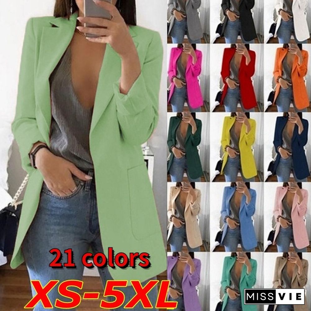 New Fashion Casual Women Slim Suit Retro Solid Color Suits Jacket Long Sleeve Blazers Office Tops Female Jacket Blazers Plus Size S-5Xl