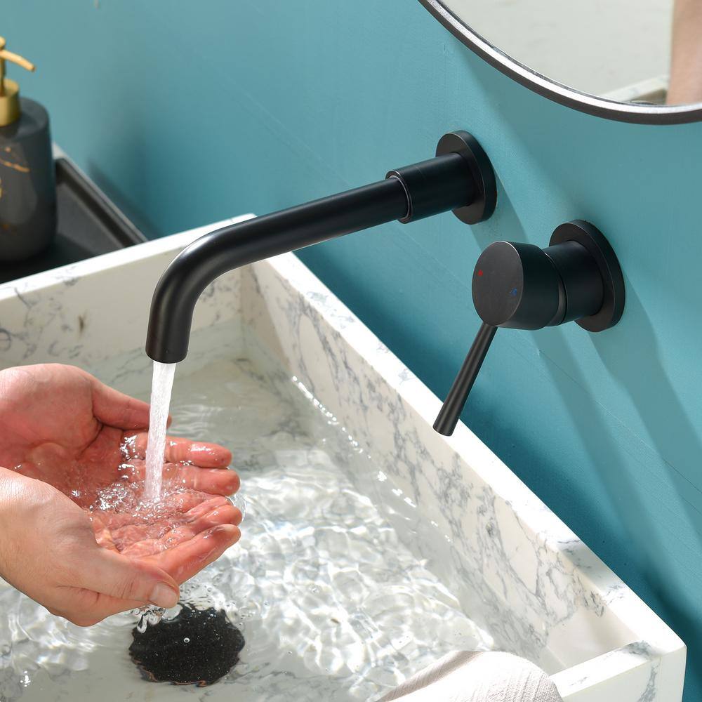 Miscool Single Handle Wall Mounted Bathroom Faucet in Matte Black FANKHD10G0909L