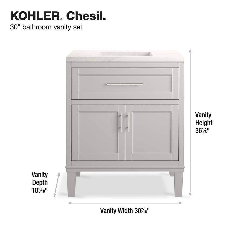 KOHLER Chesil 30 in. W x 18.89 in. D x 36.14 in. H Bathroom Vanity in Atmos Grey with Bianco Bella Top R35903-ASB-AGA