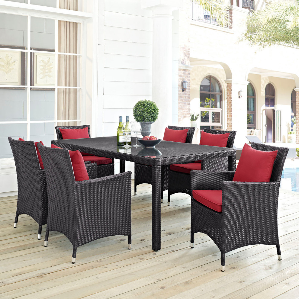 Espresso Red Convene 7 Piece Outdoor Patio Dining Set   Tropical   Outdoor Dining Sets   by GwG Outlet  Houzz