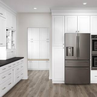 Hampton Bay Shaker 30 in. W x 12 in. D x 12 in. H Assembled Wall Bridge Kitchen Cabinet in Satin White KW3012-SSW