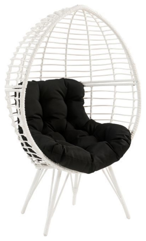 Patio Lounge Chair  Black Fabric  White Wicker   Tropical   Outdoor Lounge Chairs   by Virventures  Houzz