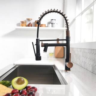 Boyel Living 1.8 GPM Single Handle Pull Down Sprayer Kitchen Faucet with LED Light and Pot Filler in Matte Black Mix Rose Gold BL-2BR91-LED