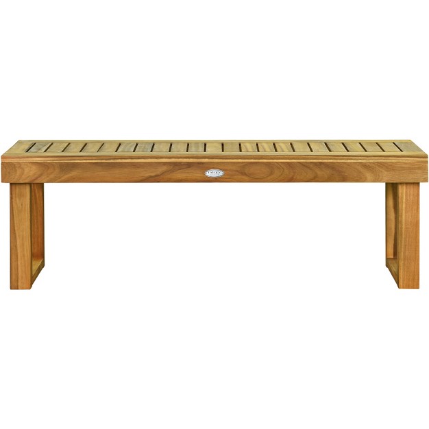 Tangkula Acacia Wood Outdoor Backless Bench Rustic Patio Dining Bench With Slatted Seat