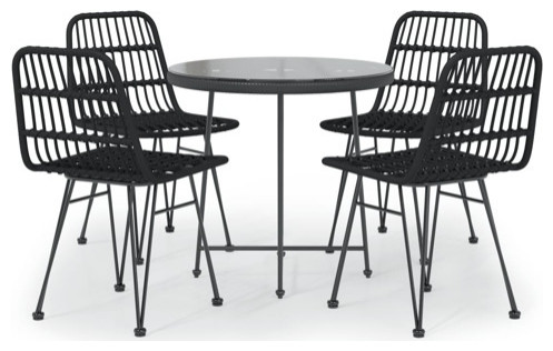 vidaXL Patio Dining Set 5 Piece Outdoor Table and Chairs Black Poly Rattan   Tropical   Outdoor Dining Sets   by vidaXL LLC  Houzz