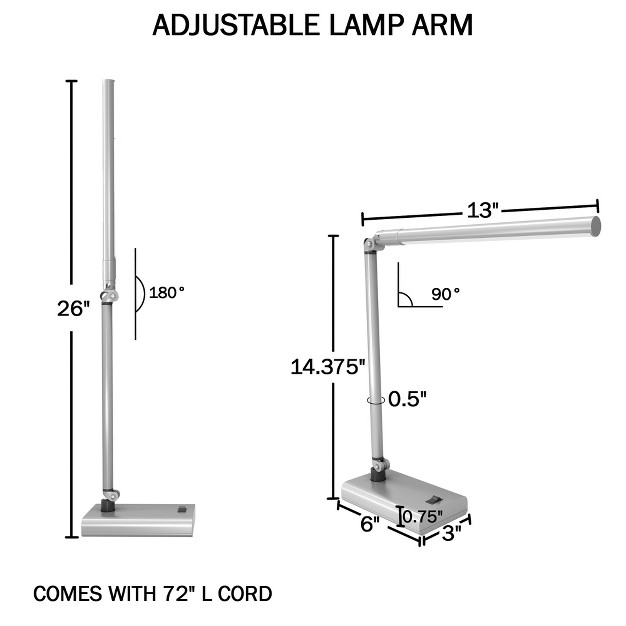 Hastings Home Led Contemporary Reading And Desk Lamp With 2 Adjustable Arms White