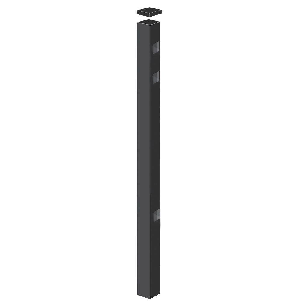 Barrette Outdoor Living CascadeNew Hope Standard-Duty 2 in. x 2 in. x 5-78 ft. Black Aluminum Fence Line Post 73002220