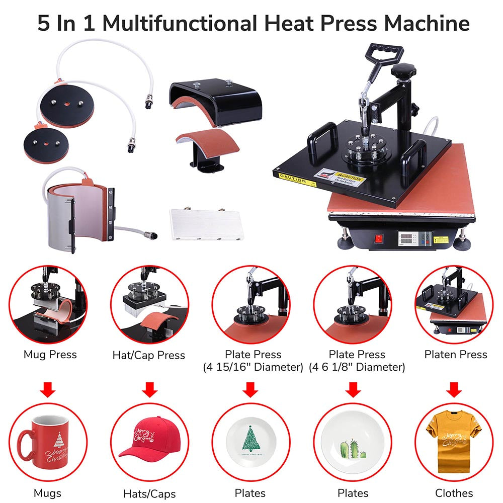 Yescom Digital Heat Press Sublimation Transfer Machine 5in1 15x15 Black