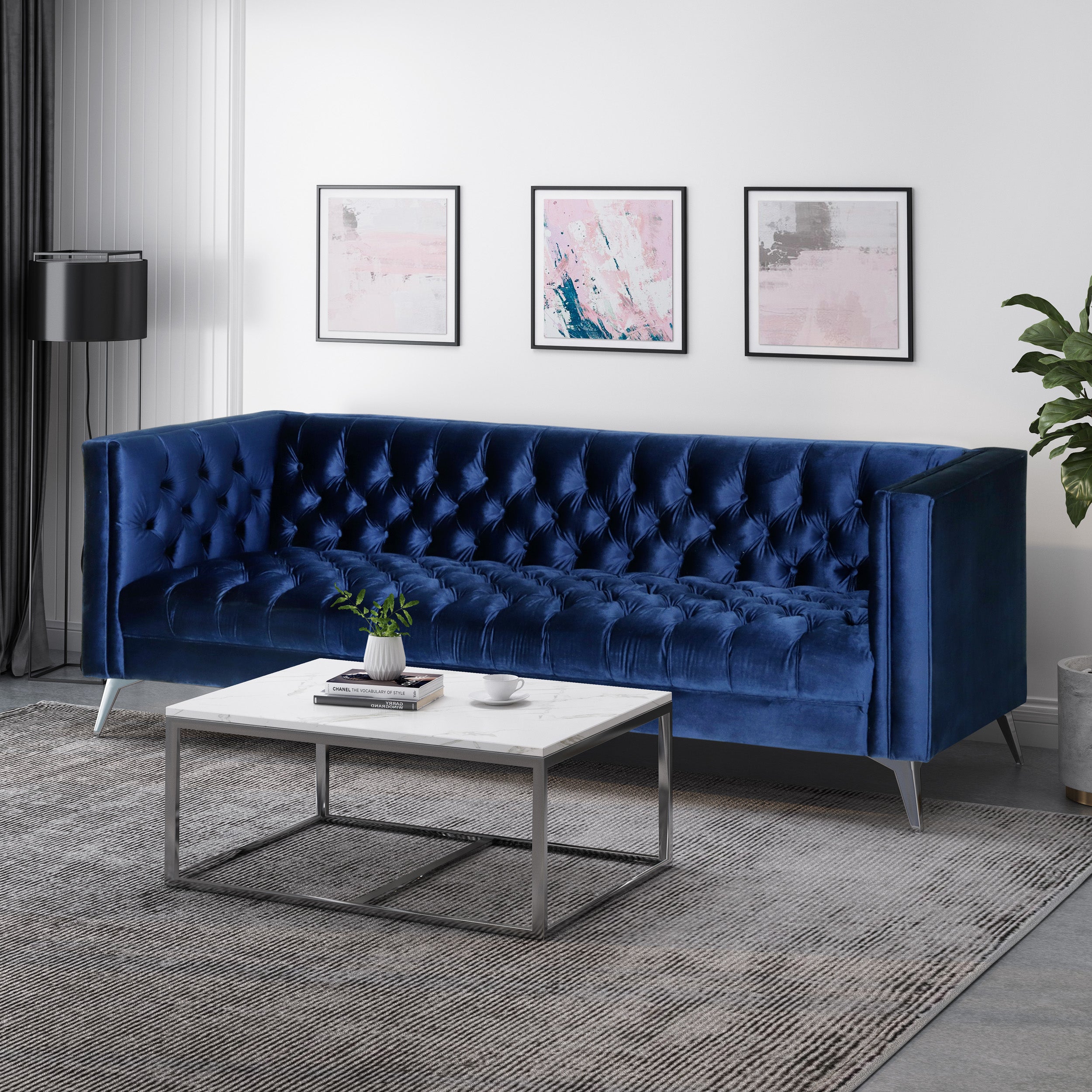 Harnoor Contemporary Tufted Velvet 3 Seater Sofa