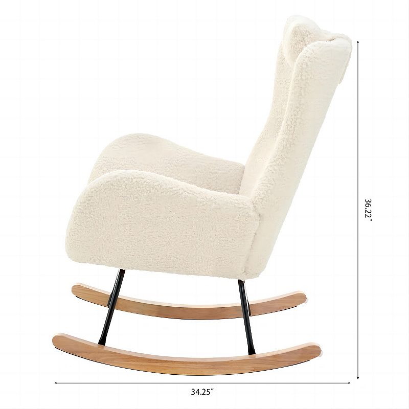 Soft Foam Swinging Rocking Chair With Rubber Wood Leg And Cashmere Teddy Fabric Cover