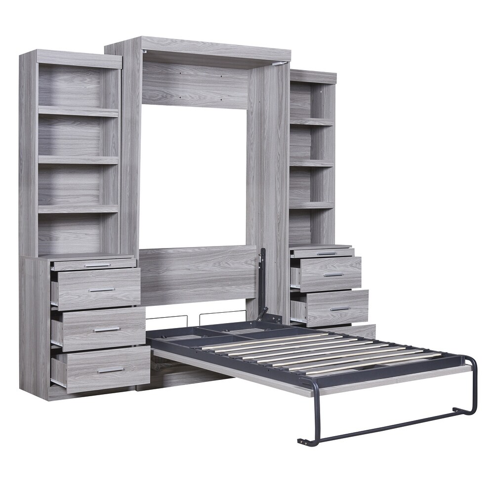 Modern Murphy Bed with Storage Shelves   Drawer  Wall Bed Can Be Folded into a Cabinet  for Bedroom  Living Room or Home Office