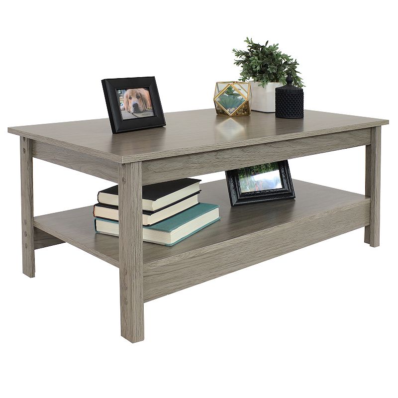 Sunnydaze Classic MDF Coffee Table with Lower Shelf - Thunder Gray - 16 in