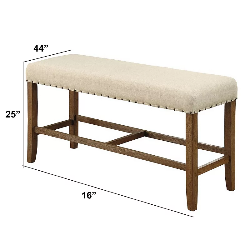 Sania Rustic Counter Height Bench In Ivory Linen