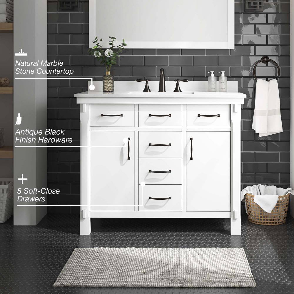 Home Decorators Collection Bellington 42 in. W x 22 in. D x 34.5 in. H Bath Vanity in White with White Engineered Stone Top Bellington 42W