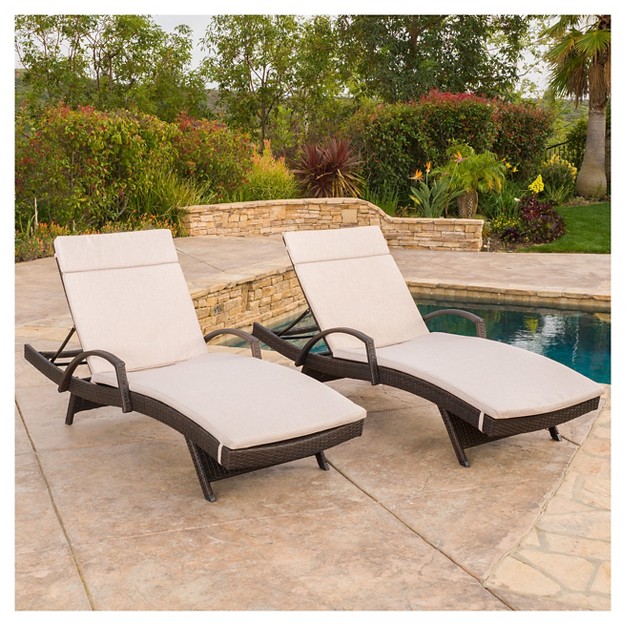 Haage Set Of 2 Outdoor Wicker Armed Chaise Lounge With Cushion Brown Christopher Knight Home