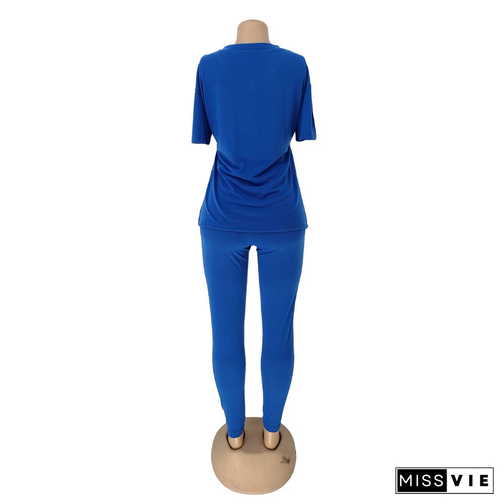 Split T-shirt And Bodycon Pants 2 Piece Suits