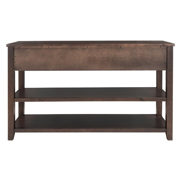 Retro Design Console Table with Two Open Shelves， Pine Solid Wood Frame and Legs for Living Room