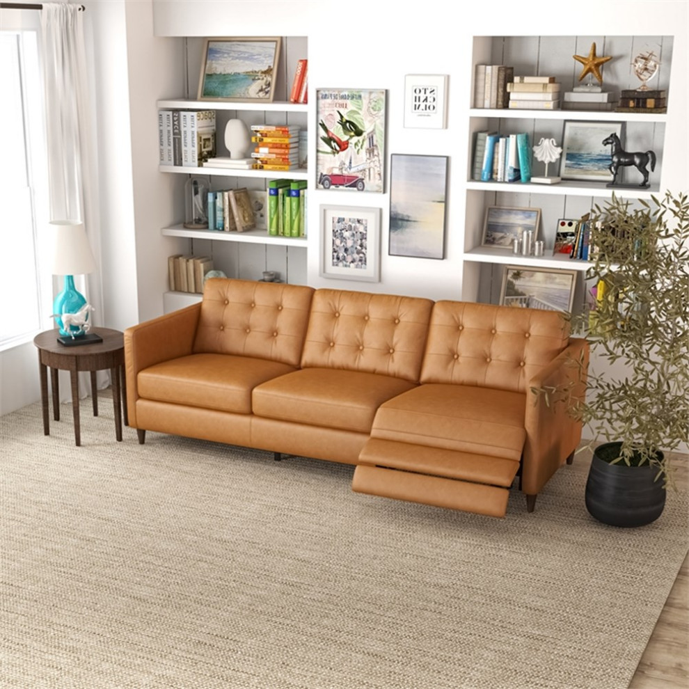 Leah Modern Tan Genuine Italian Leather Right Facing Power Reclining Sofa   Midcentury   Sectional Sofas   by Homesquare  Houzz