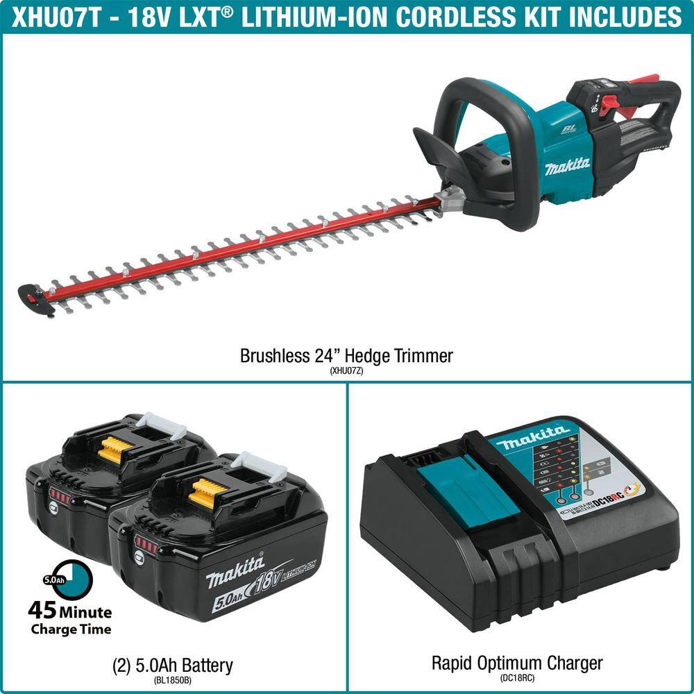 Makita 18V LXT Lithium-Ion Brushless Cordless 24 in. Hedge Trimmer Kit (5.0Ah) XHU07T