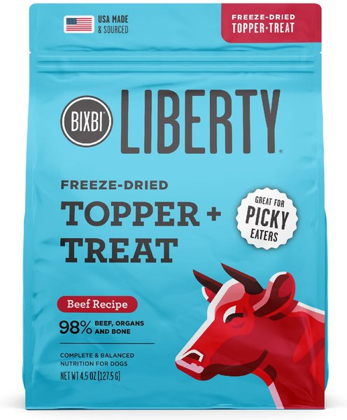 BIXBI Liberty Beef Recipe Freeze-Dried Dog Topper and Treat， 4.5-oz bag