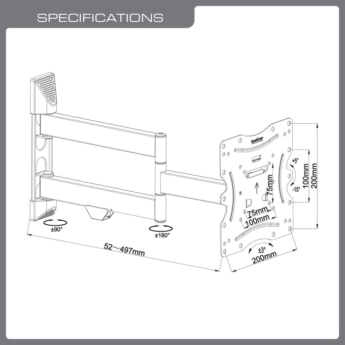 QualGear QGTM020BLK Articulating TV Mount 2342 Inch  Black