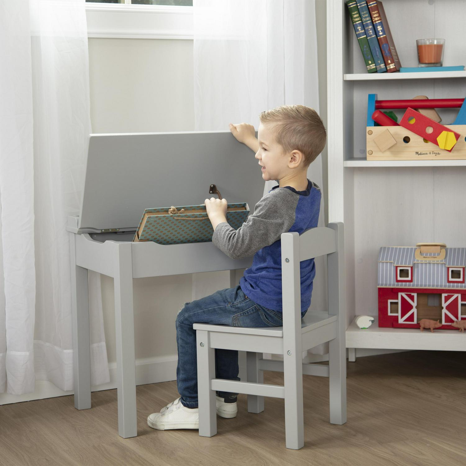 Melissa and Doug Wooden Lift-Top Desk and Chair  Gray