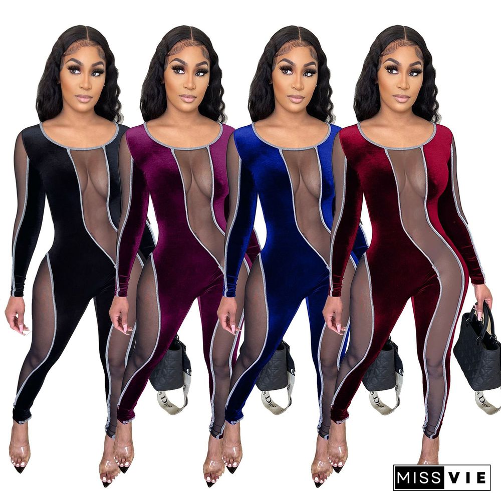 Mesh Stitching Sexy Slim-Fit Jumpsuit