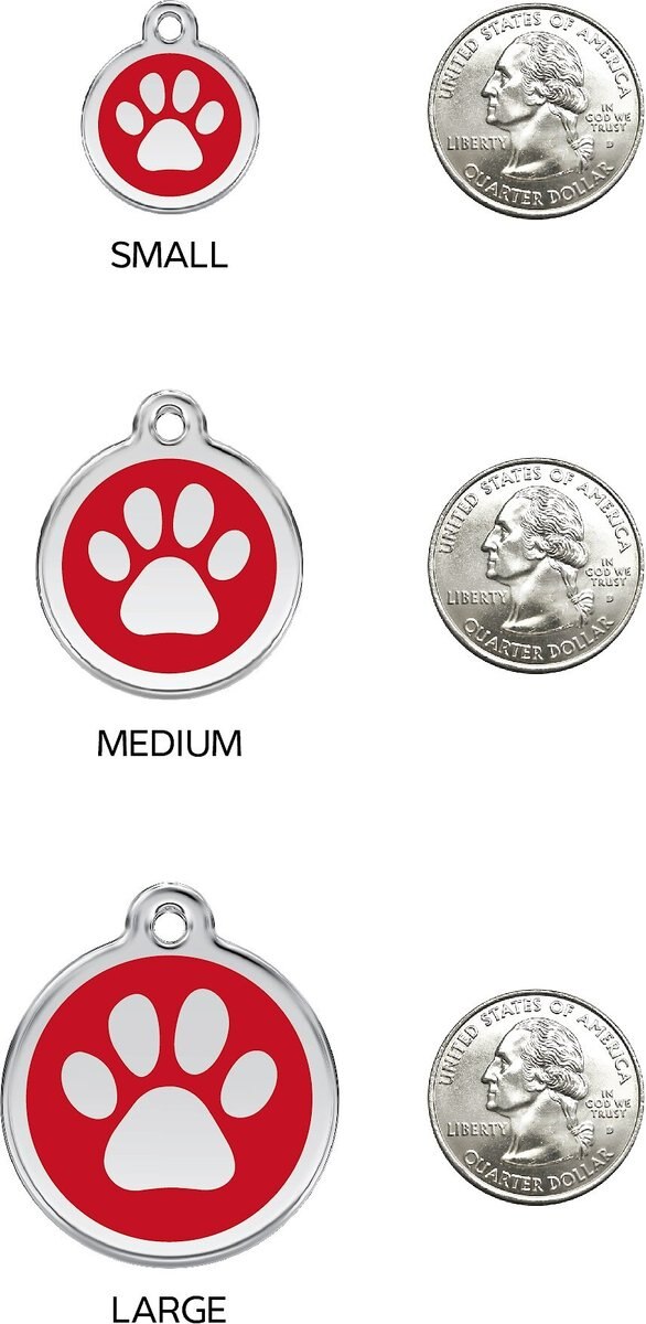 Red Dingo Paw Print Stainless Steel Personalized Dog and Cat ID Tag